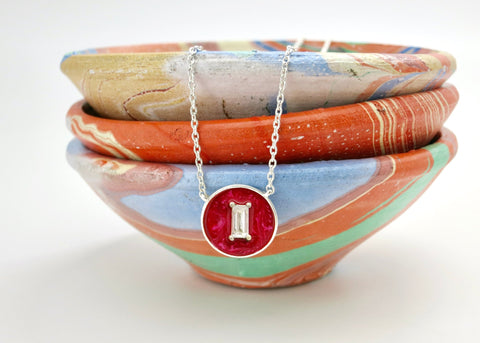 April (enamel marbling birthstone necklace)