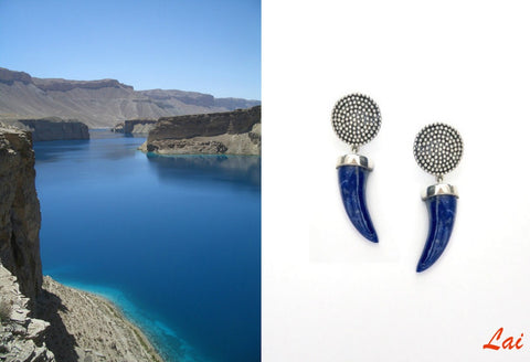 Arresting, claw-shaped, hand carved lapis earrings