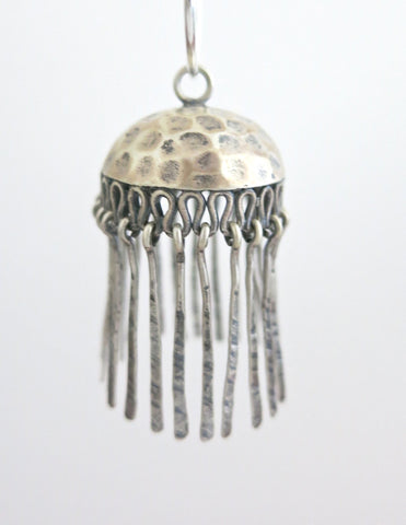 Artistic, bohemian, hammer-finish Jhumka bottoms with fringe