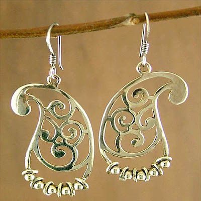 Beautiful, chic, paisley earrings with a jangling fringe of tiny rings
