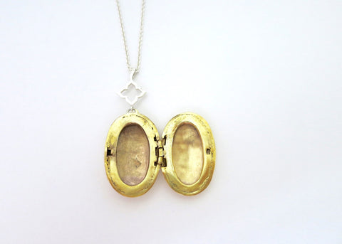 Beautiful, Victorian-era inspired, bi-metal locket pendant in gold-plated brass and sterling silver - Lai