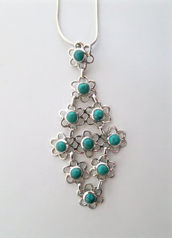 Chic and artistic, Samarkand linked floral units flexible turquoise pendant - Lai