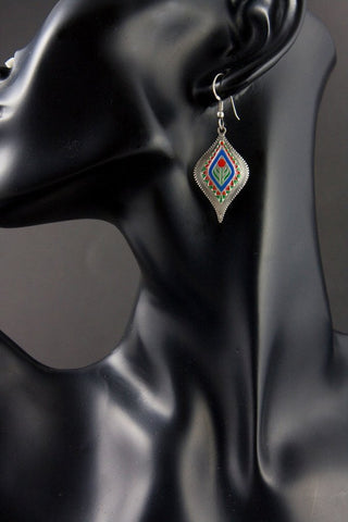 Classic, Mughal-inspired, stylized navette enamel earrings - Lai
