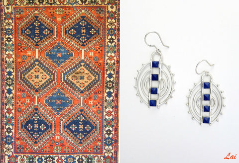 Contemporary and chic, oval earrings set with pyramid cut lapis lazuli