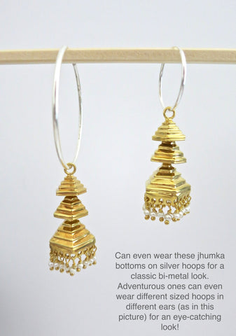 Contemporary, gold-plated, 3-tiered, pyramidical Jhumka bottoms - Lai