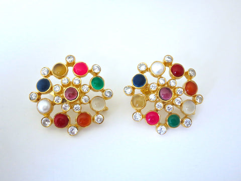 Dramatic, classic, round multi-color gemstones earrings - Lai