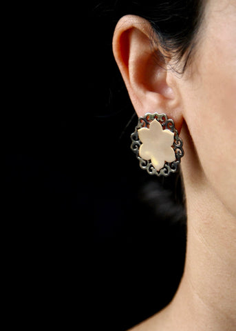 Dramatic, gold-plated, two-tone lotus studs - Lai