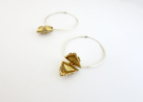 Elegant, detachable, gold-plated brass lockets on sterling silver hoops - Lai