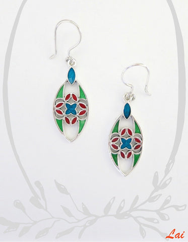 Elegant, navette shape multi color enamel earrings (available in 2 colorways)