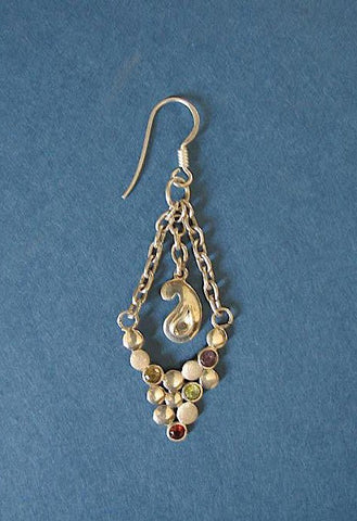 Elegant, paisley motif, gemstones studded, dangling chain earrings - Lai