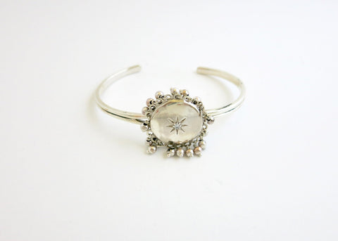 Ethereal, vintage inspired, sterling silver round locket bracelet