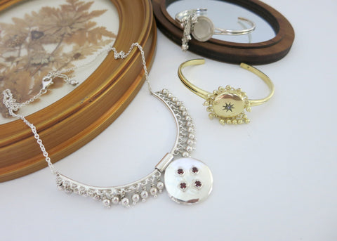 Ethereal, vintage inspired, sterling silver round locket bracelet - Lai