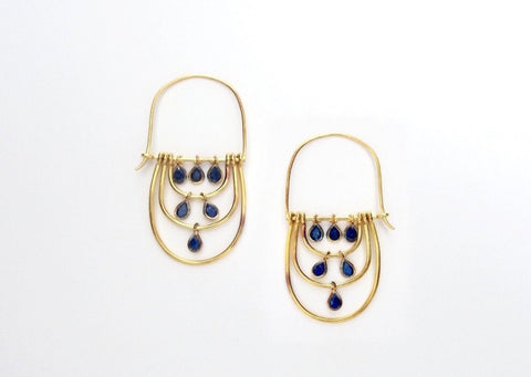Glamorously chic, elongated hoops with faceted lapis drops - Lai