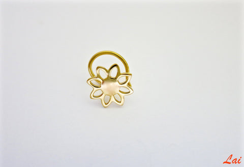 Gold-plated, minimalist, floral outline nose pin