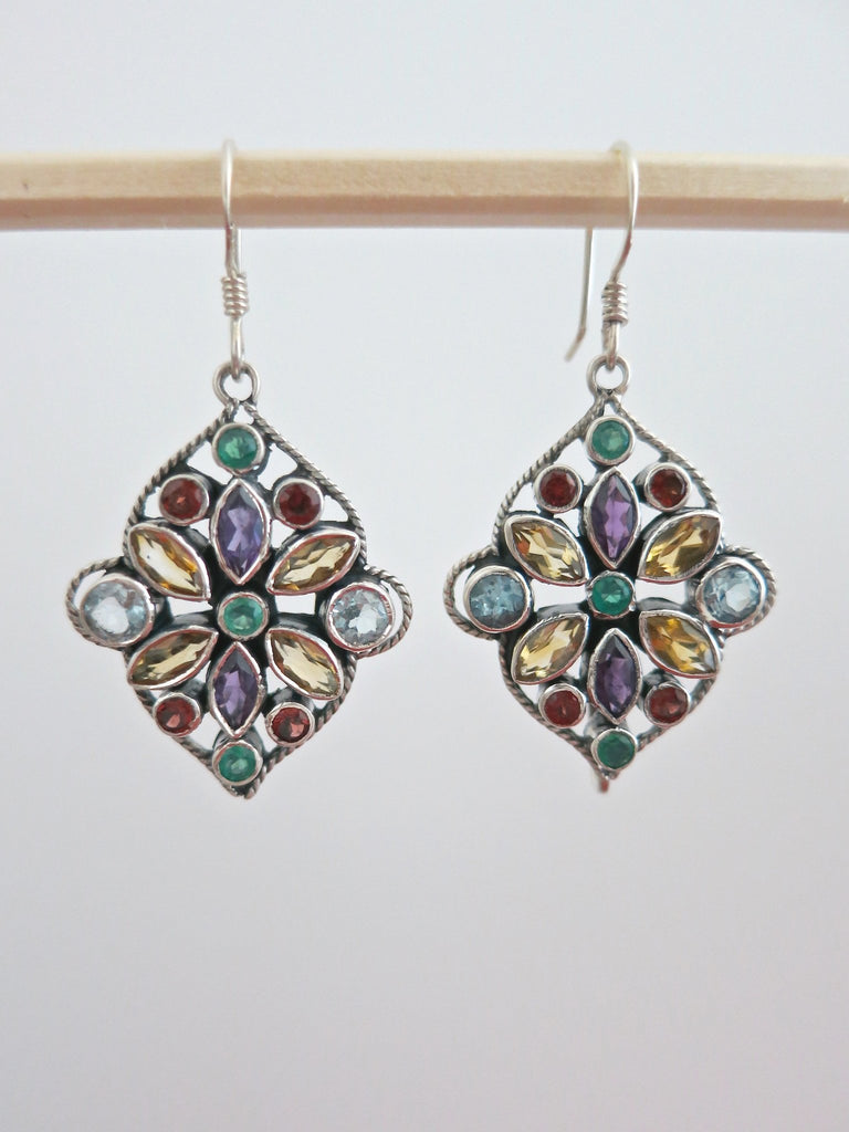 Gorgeous, artistic multi-color gemstones dangle earrings - Lai