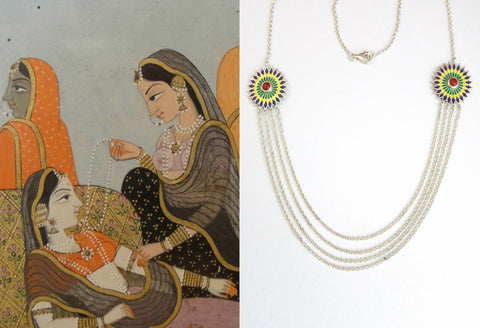 Gorgeous, hand-painted enamel discs with layered chains Himachali necklace