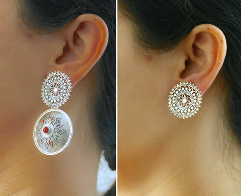 Magnificent, statement earrings with a detachable filigree top - Lai