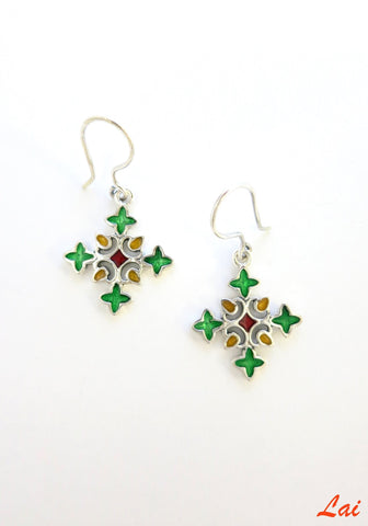 Playful, rangoli-inspired, cross motif enamel earrings - Lai