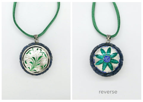 Rare, collectible, reversible carved gemstone pendants with fine enamel work (bigger) - Lai