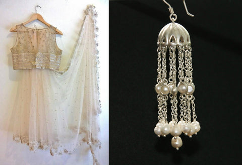 Ravishing, long pearl jhumkas/chandelier earrings