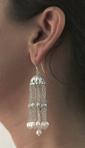 Ravishing, long pearl jhumkas/chandelier earrings - Lai