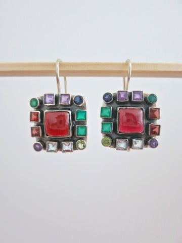 Ravishing, square multi-color gemstones earrings