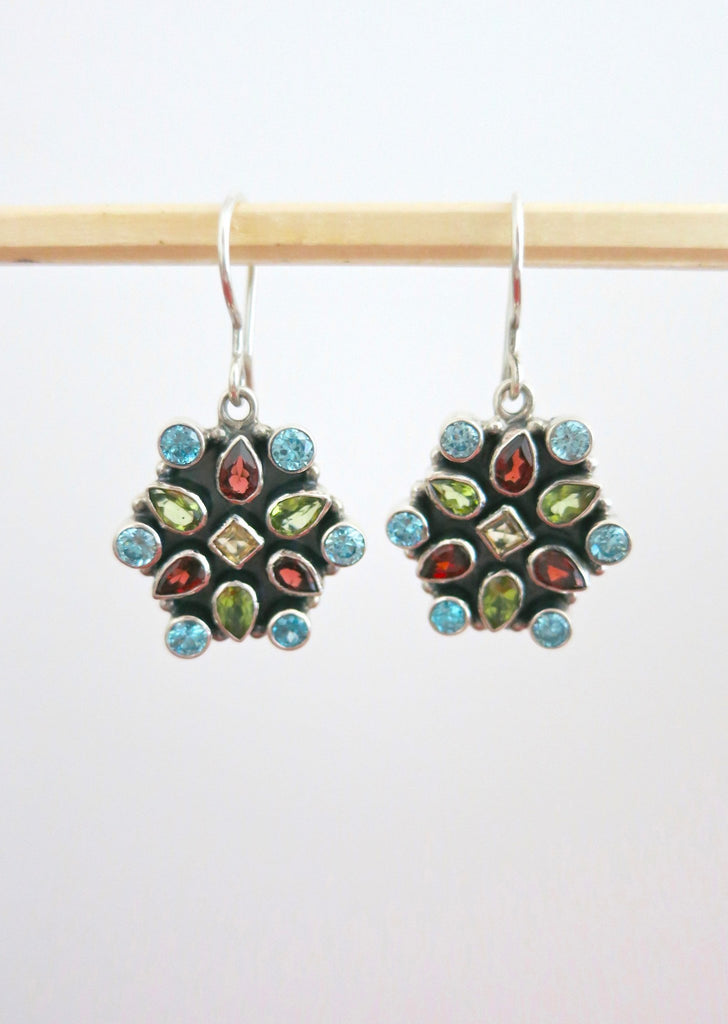 Stunning, multi-color gemstones floral earrings - Lai