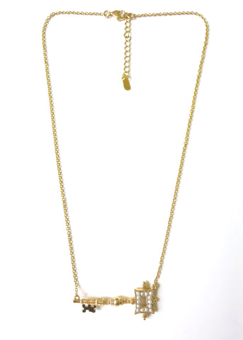 Stunning, soulful, pearl encrusted, gold-plated key pendant necklace - Lai