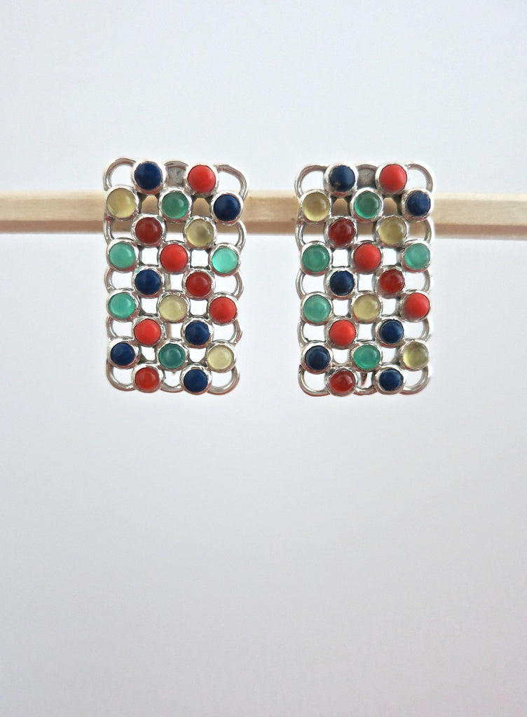 Unique rectangular multi-color gemstones earrings - Lai