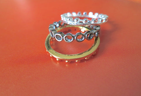 Versatile and chic, tri-metal finish, mehndi inspired, set of 3 stacking rings - Lai