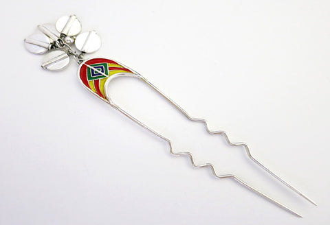 Whimsical, colorful, and artistic enamel-work bun stick