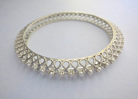 Classic & timeless pearl encrusted statement bangle (PB-1200-B) Bangles Sterling silver handcrafted jewellery. 925 pure silver jewellery. Handmade in India, fair trade, artisan jewellery. Lai