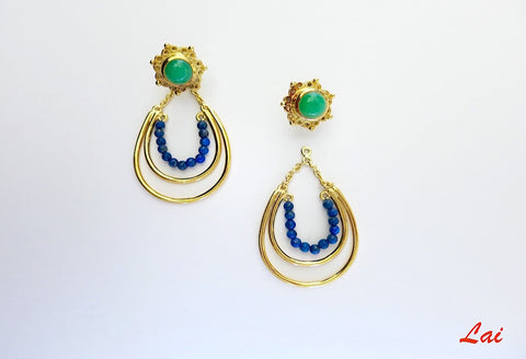 Stunning green blue detachable earrings that can be worn 2 ways (PB-2918-ER)  Earrings Sterling silver handcrafted jewellery. 925 pure silver jewellery. Handmade in India, fair trade, artisan jewellery. Lai