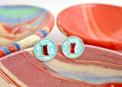 July (enamel marbling birthstone earrings)