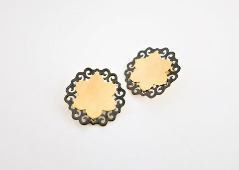 Dramatic, gold-plated, two-tone lotus studs [PB-11086-ER (G)]  Earrings Sterling silver handcrafted jewellery. 925 pure silver jewellery. Handmade in India, fair trade, artisan jewellery. Lai