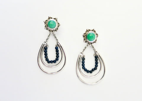 Stunning green blue detachable earrings that can be worn 2 ways (PB-2918-ER)  Earrings Sterling silver handcrafted jewellery. 925 pure silver jewellery. Handmade in India, fair trade, artisan jewellery. Lai
