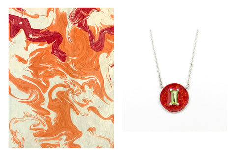 August (enamel marbling birthstone necklace)