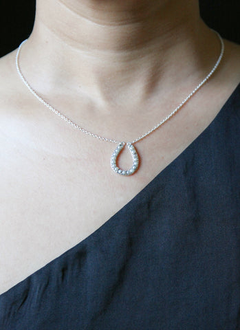 Dainty, pearl encrusted horse-shoe pendant necklace (PB-2221-N)  Necklace, Pendant Sterling silver handcrafted jewellery. 925 pure silver jewellery. Handmade in India, fair trade, artisan jewellery. Lai