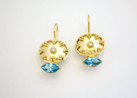  Elegant, Grecian, gold-plated earrings with granulation work and a center pearl drop - Lai
