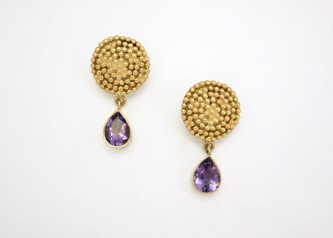 Elegant and uber chic, Grecian, granulation work earrings with amethyst drop