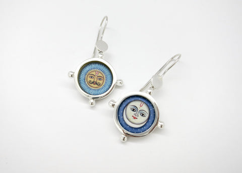 Asymmetrical Chandra (moon) and Surya (sun) earrings - Lai