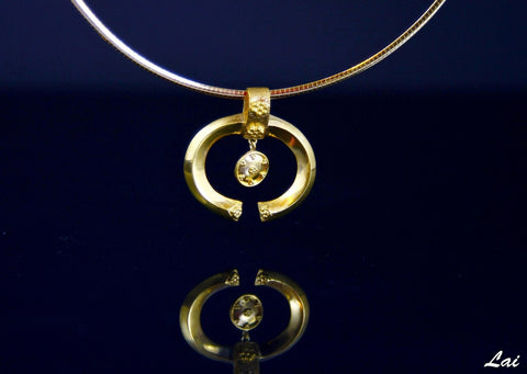Beautiful and unique, Greek-inspired, open oval gold-plated pendant - Lai