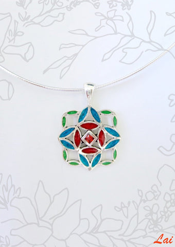 Beautiful and unique, small square enamel pendant