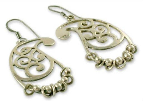 Beautiful, chic, paisley earrings with a jangling fringe of tiny rings - Lai