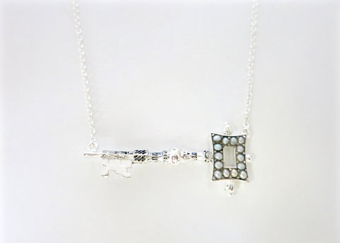 Beautiful, chic, pearl encrusted, Victorian key pendant necklace - Lai