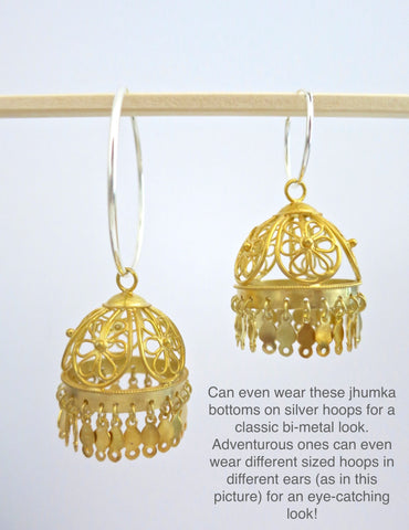 Beautiful, large, gold-plated filigree Jhumka bottoms - Lai