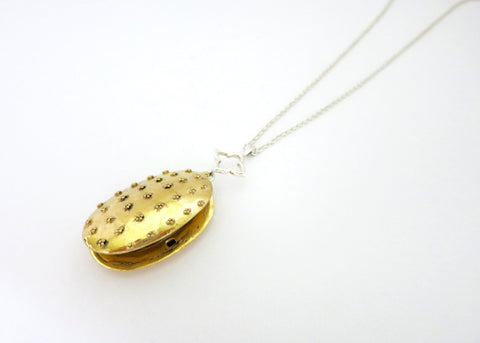 Beautiful, Victorian-era inspired, bi-metal locket pendant in gold-plated brass and sterling silver - Lai