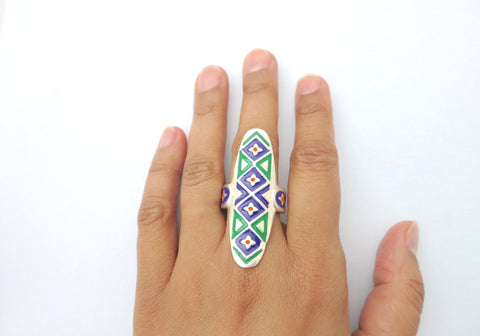 Captivating, long, Multani, enamel-work ring - Lai