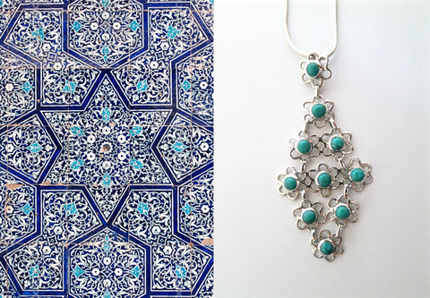 Chic and artistic, Samarkand linked floral units flexible turquoise pendant