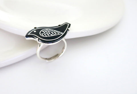 Chic, Mid-century mod Bidri bird ring